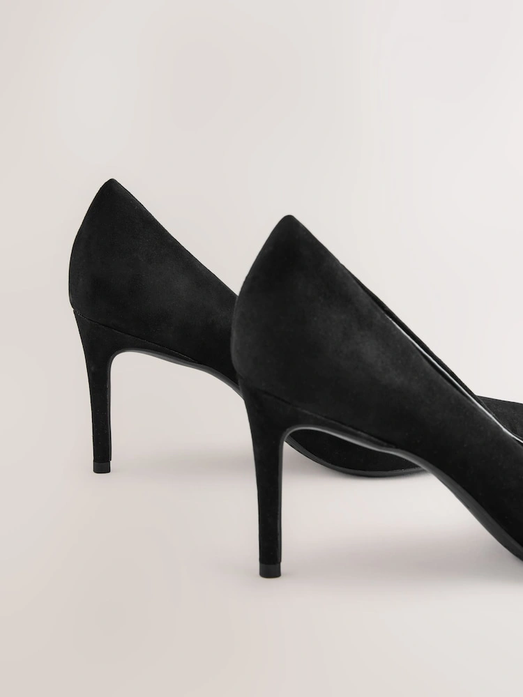 Black Suede Pointed Toe Court Shoes – Extra Wide Fit image 5