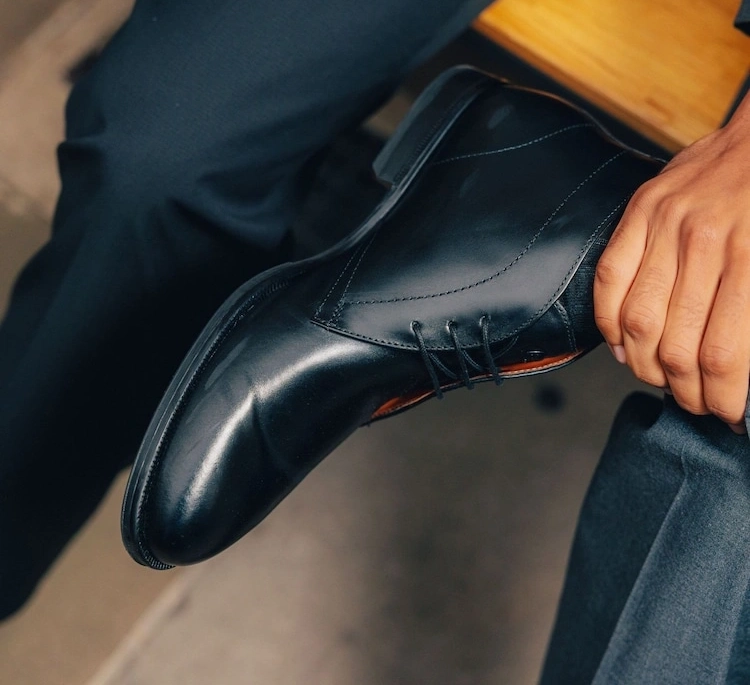 Black Leather Chukka Boots with Lace Detail