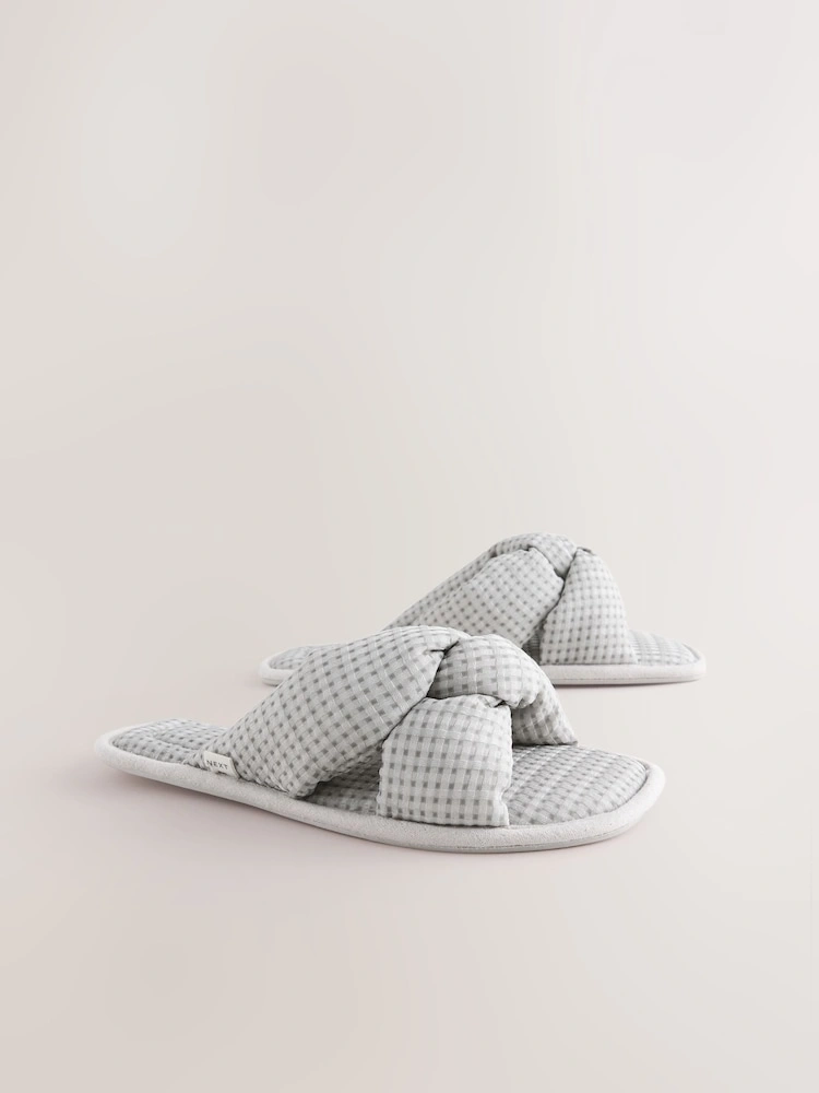 Grey Waffle Knit Slider Slippers