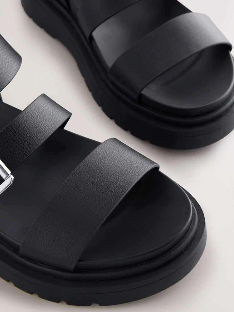 Black Chunky Buckle Strap Sandals image 6