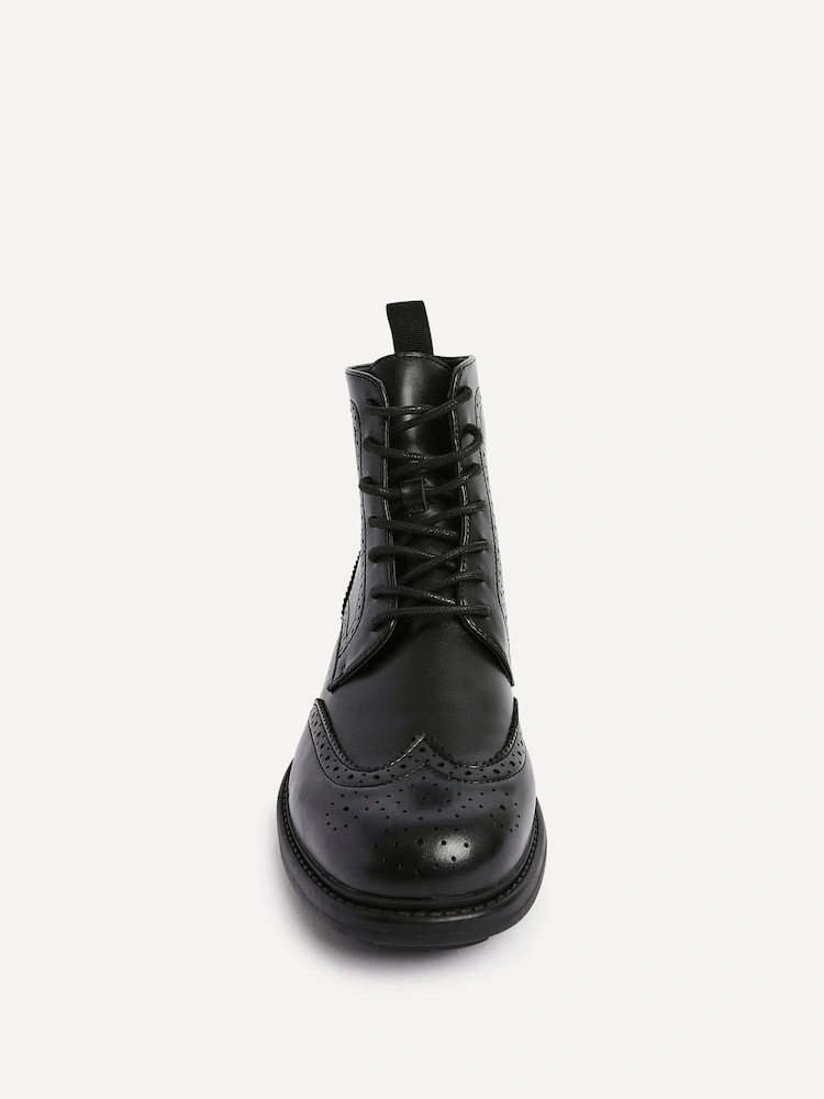 Black Brogue Wingtip Lace-Up Boots image 3