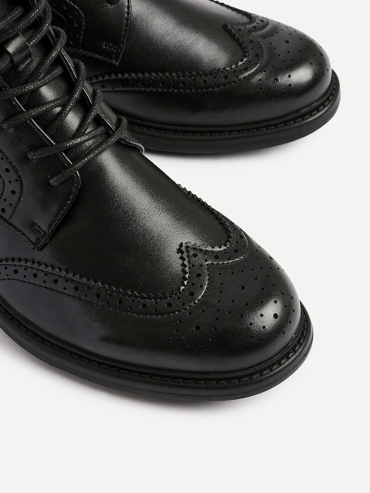 Black Brogue Wingtip Lace-Up Boots image 2