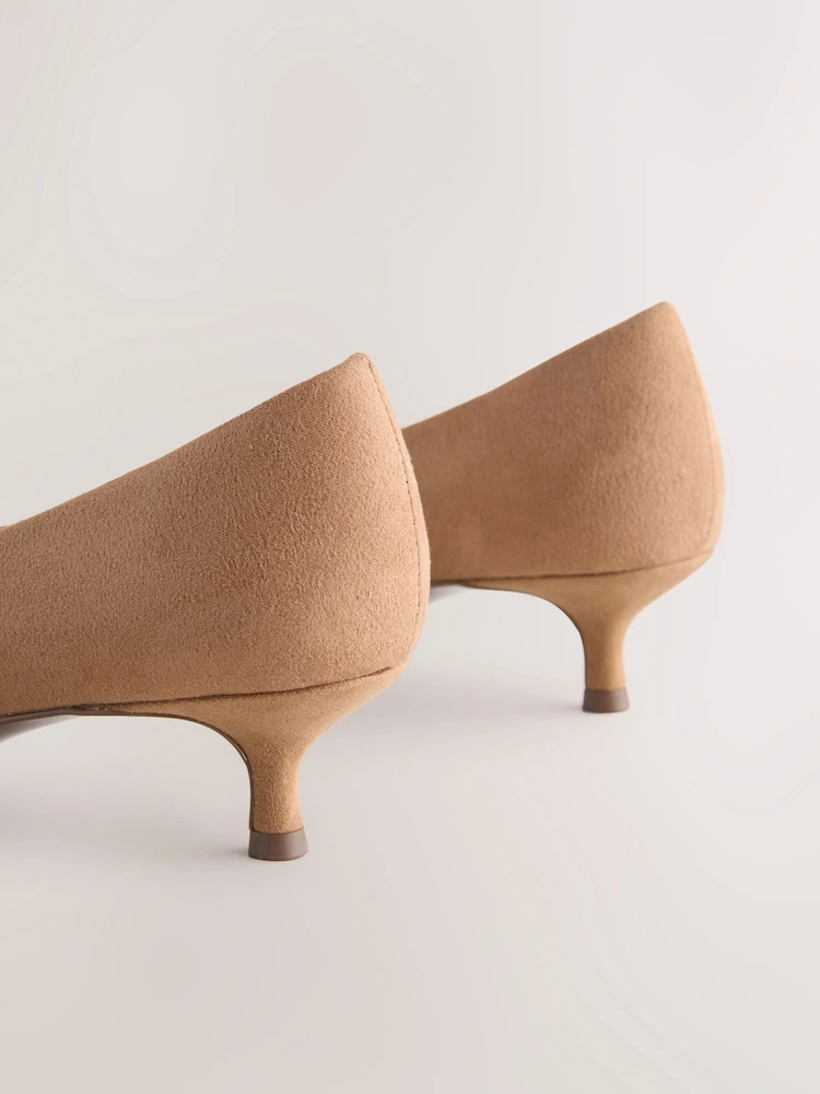 Camel Pointed Toe Kitten Heel Shoes image 5