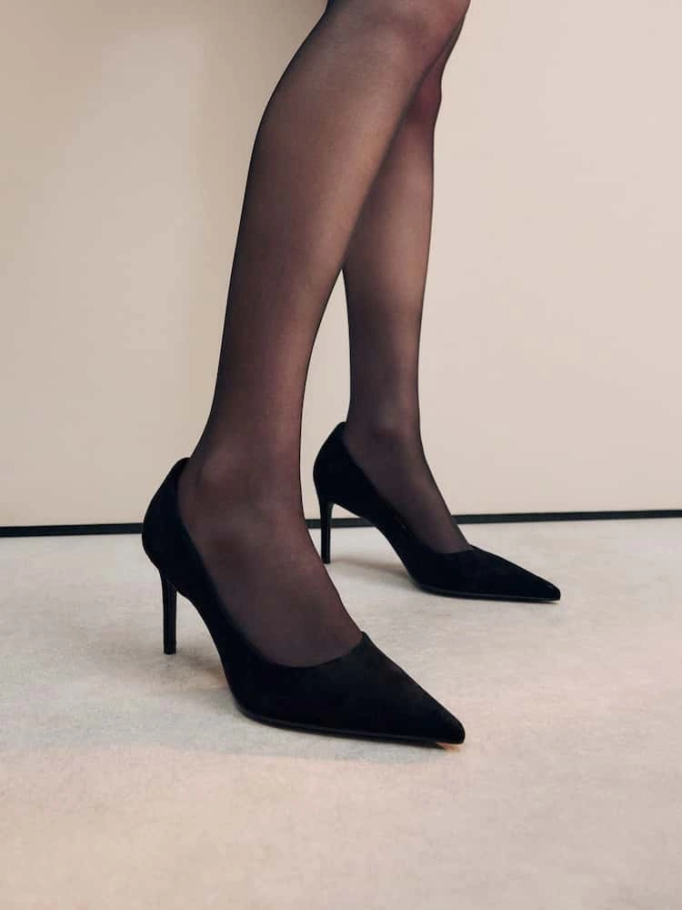 Black Suede Pointed Toe Court Shoes – Extra Wide Fit image 6