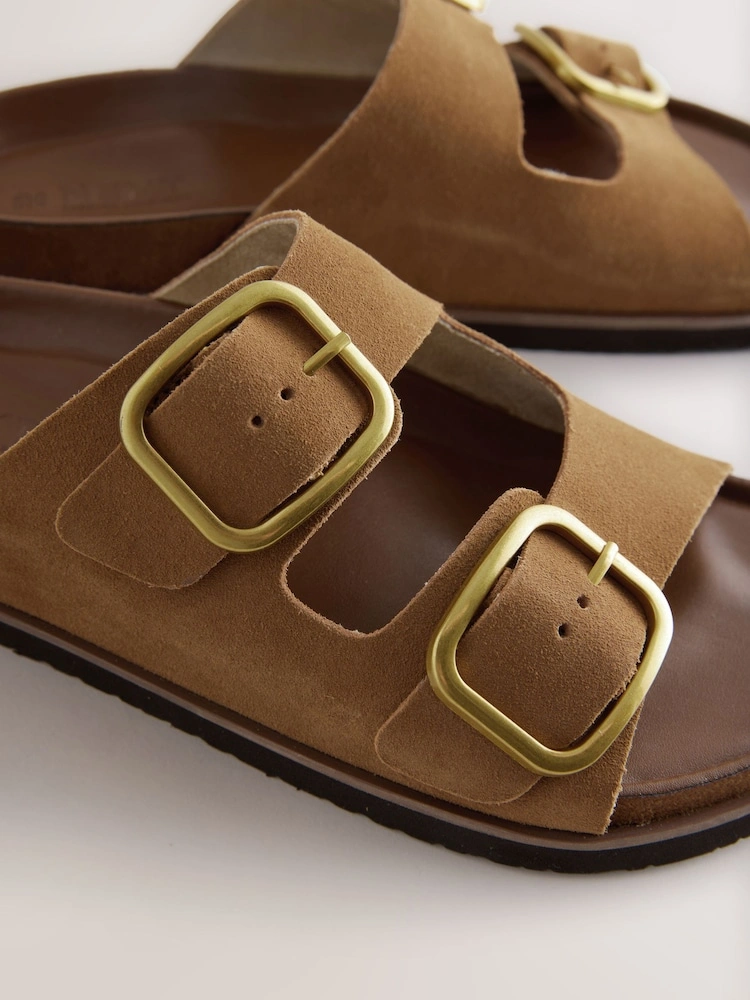 Tan Suede Double Strap Footbed Sandals image 3