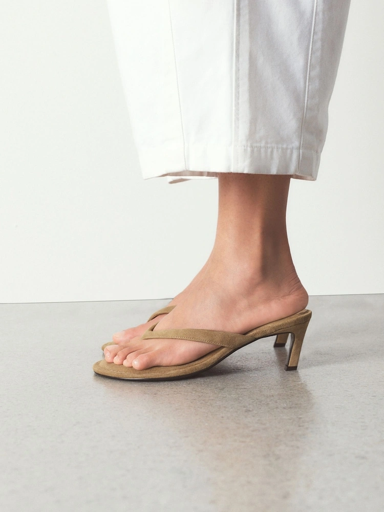 Camel Suede Toe-Post Mid Heel Sandals image 2