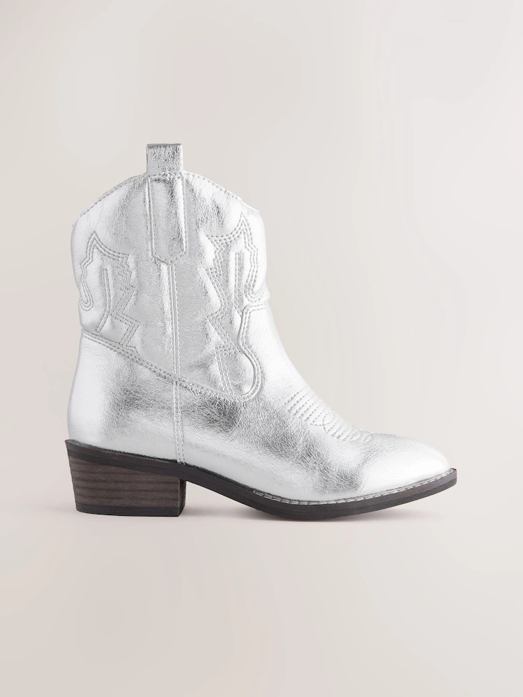 Silver Metallic Western Ankle Boots image 5