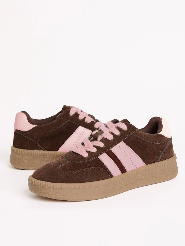 Chocolate Brown Retro Gumsole Lace-Up Trainers image 5