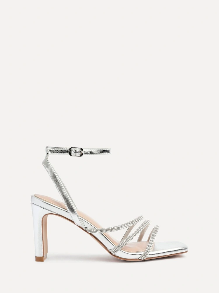 Silver Diamante Strappy Block Heel Sandals image 3