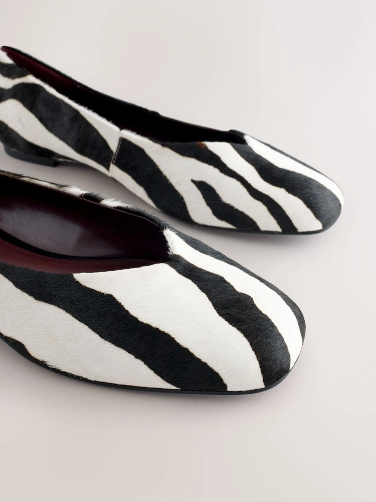 Zebra Print Leather Square Toe Ballet Flats image 4
