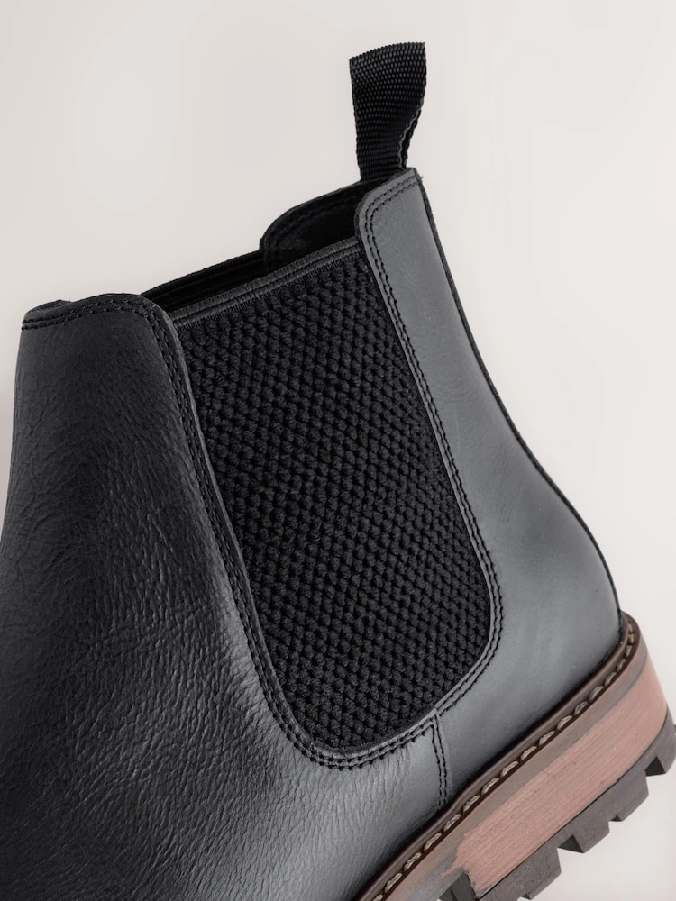 Black Leather Chunky Chelsea Boots image 5