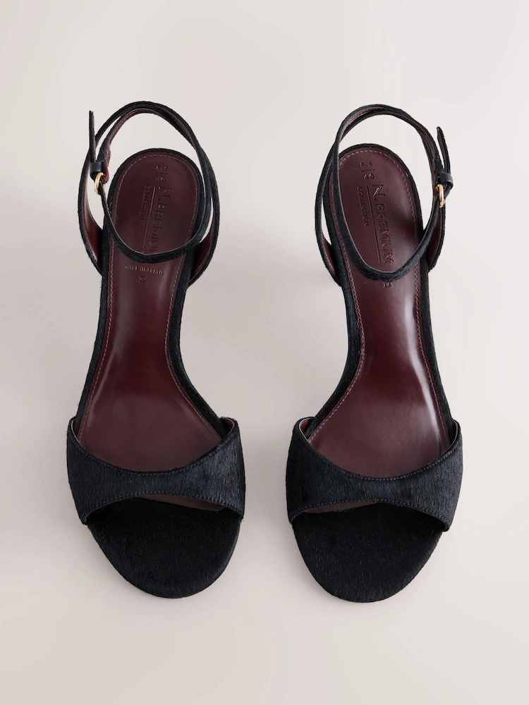 Black Pony Hair Round Toe Heeled Sandals image 5