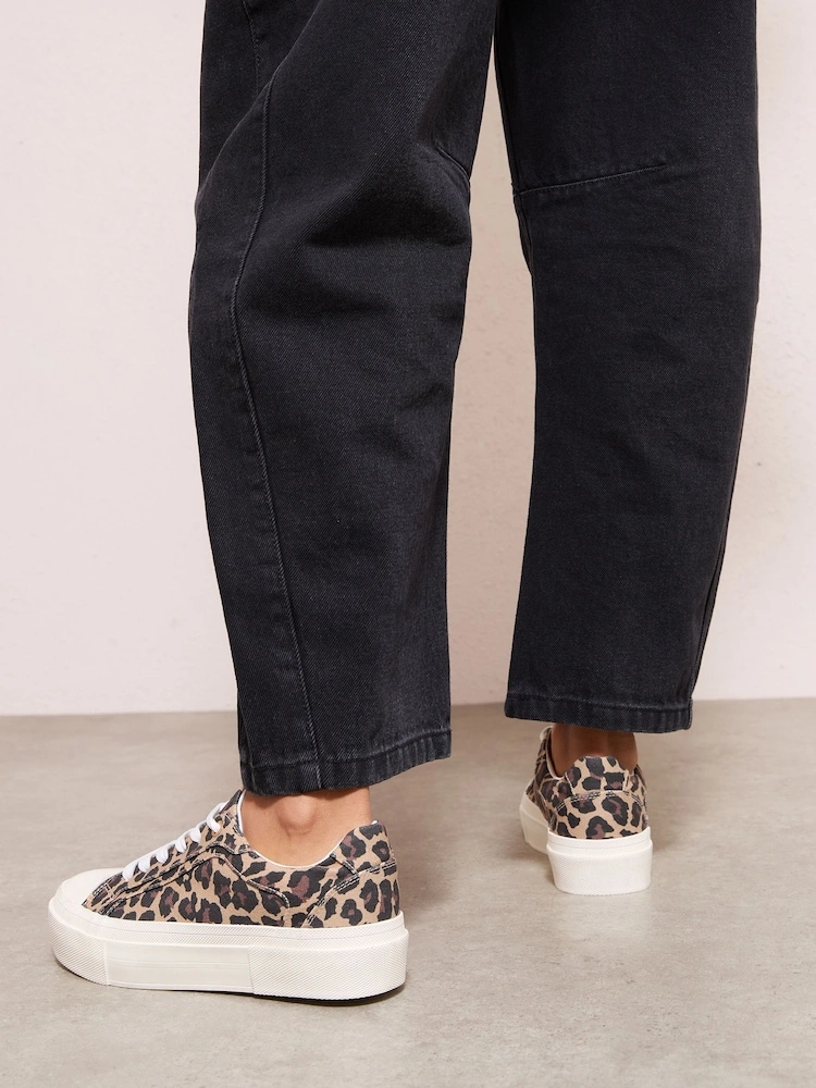 Leopard Canvas Flatform Lace-Up Trainers image 3