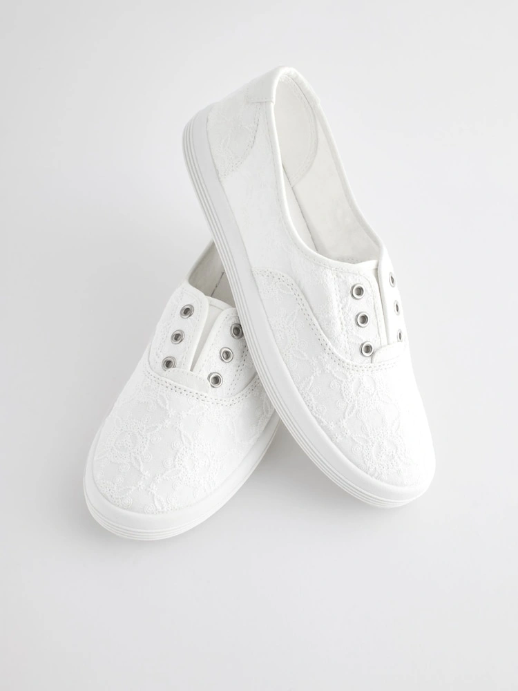 White Canvas Slip-On Comfort Trainers image 5