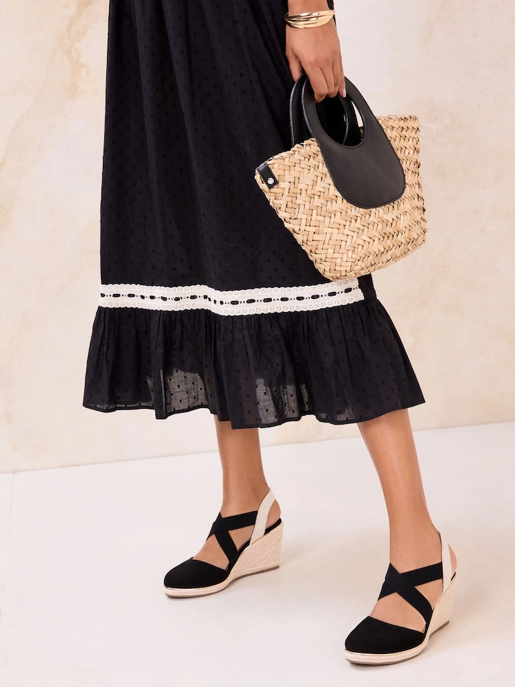 Black Faux Suede Closed-Toe Espadrille Wedges image 5