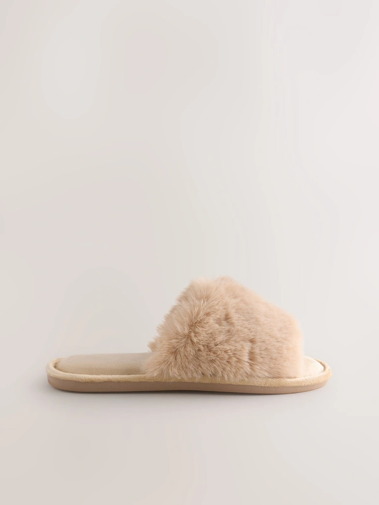 Yellow Faux Fur Slider Slippers image 2