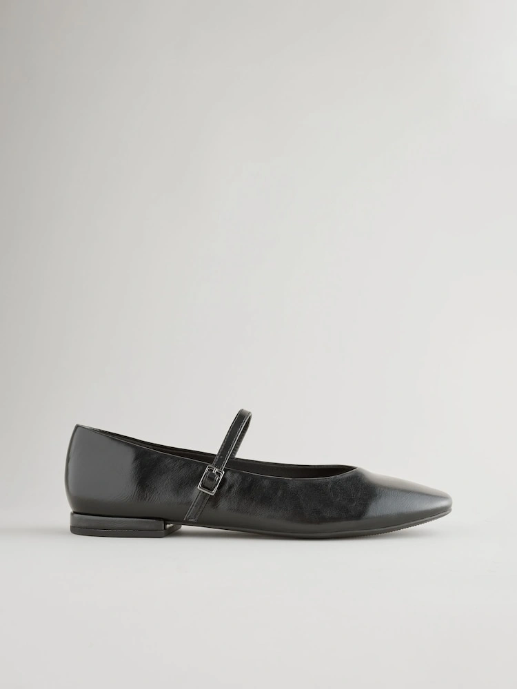 Black Faux Leather Round Toe Mary Jane Shoes image 7