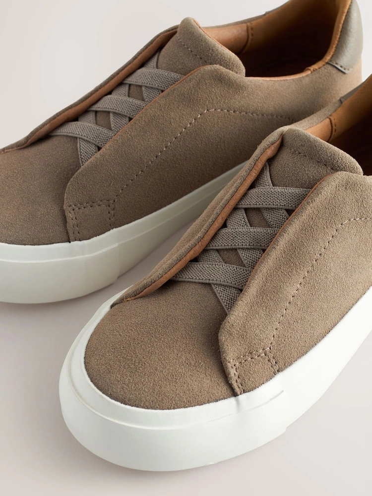Neutral Suede Elastic Lace Smart Trainers image 2