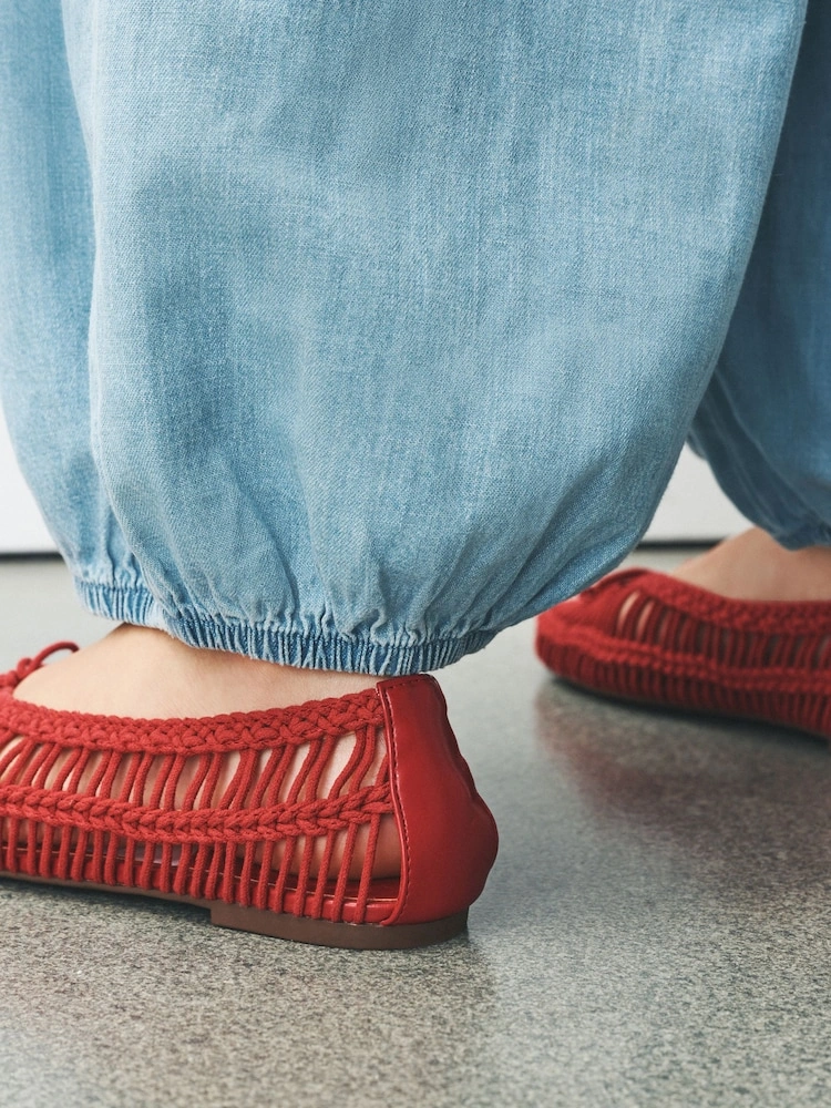 Red Rope Detail Round Toe Ballet Flats image 4