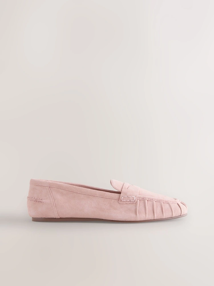 Blush Pink Ruched Suede Comfort Loafers image 4