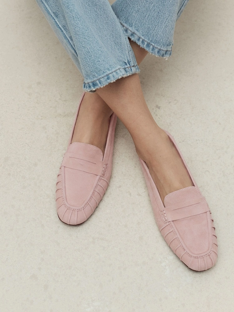 Blush Pink Ruched Suede Comfort Loafers image 3