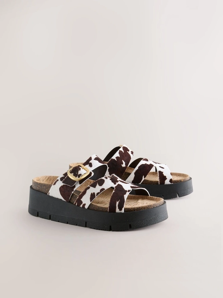 Leather Buckle Strap Flatform Wedge Sandals