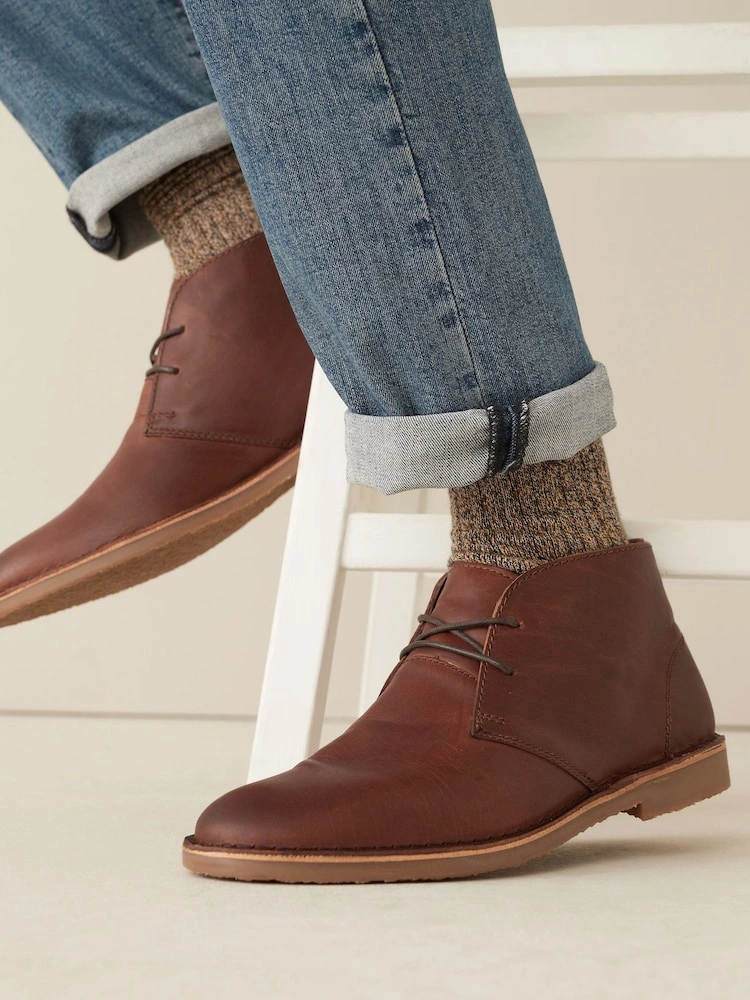 Tan Brown Leather Desert Boots image 5