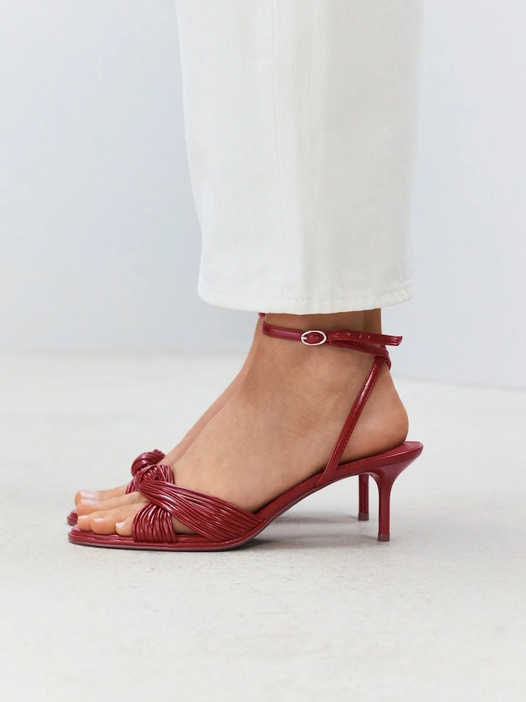 Red Twist Hardware Strappy Heeled Sandals image 2
