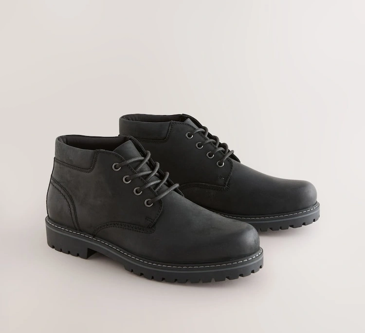 Black Rugged Leather Ankle Boots